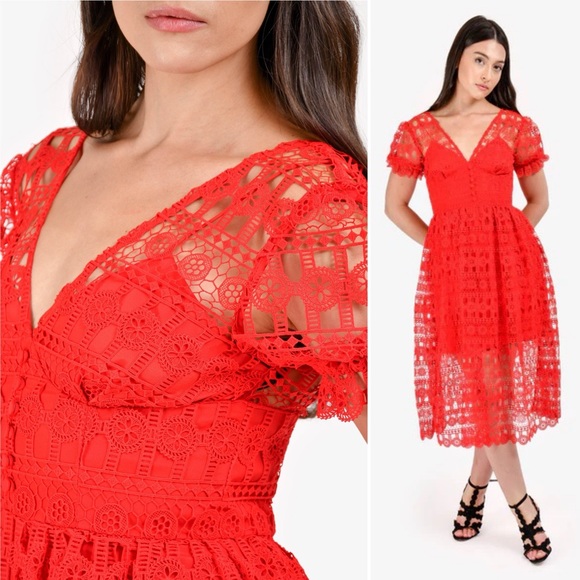 NWT Self-Portrait Red Lace Dress Size 4 US - Picture 11 of 14